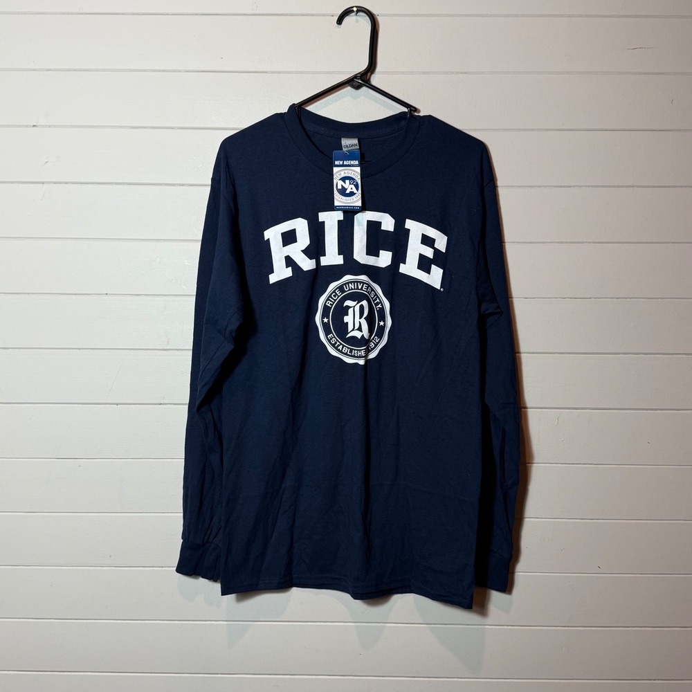 Gildan Rice University Owls Mens Long Sleeve T-Shirt Size M Navy Blue Cotton NWT